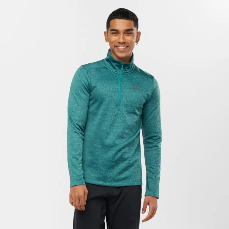 Turquoise Salomon Essential Lightwarm Seamless Half Zip Men\'s Sweatshirt | IE LD6942